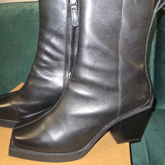 ASOS MENS All Black Leather Mid-Calf Boots Sleek Design - Picture 9 of 13